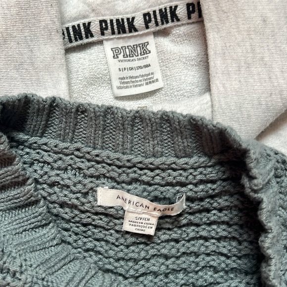 Long Sleeve Bundle- aerie Sweatshirt- Pink 3/4 Zip- American Eagle Knit Sweater - Picture 7 of 8